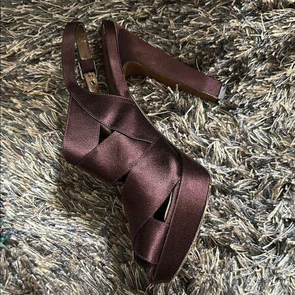 Marni Purple-Brown Satin Strappy Peep Toe Slingback Platform Sandals EU 38.5 - Picture 8 of 9